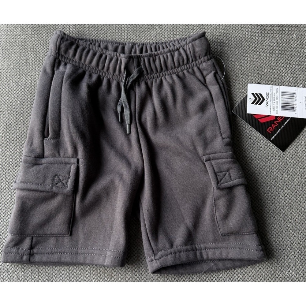NWT Range Boys Cargo Shorts Size 4 Gray Performance Drawstring Pocket Shorts